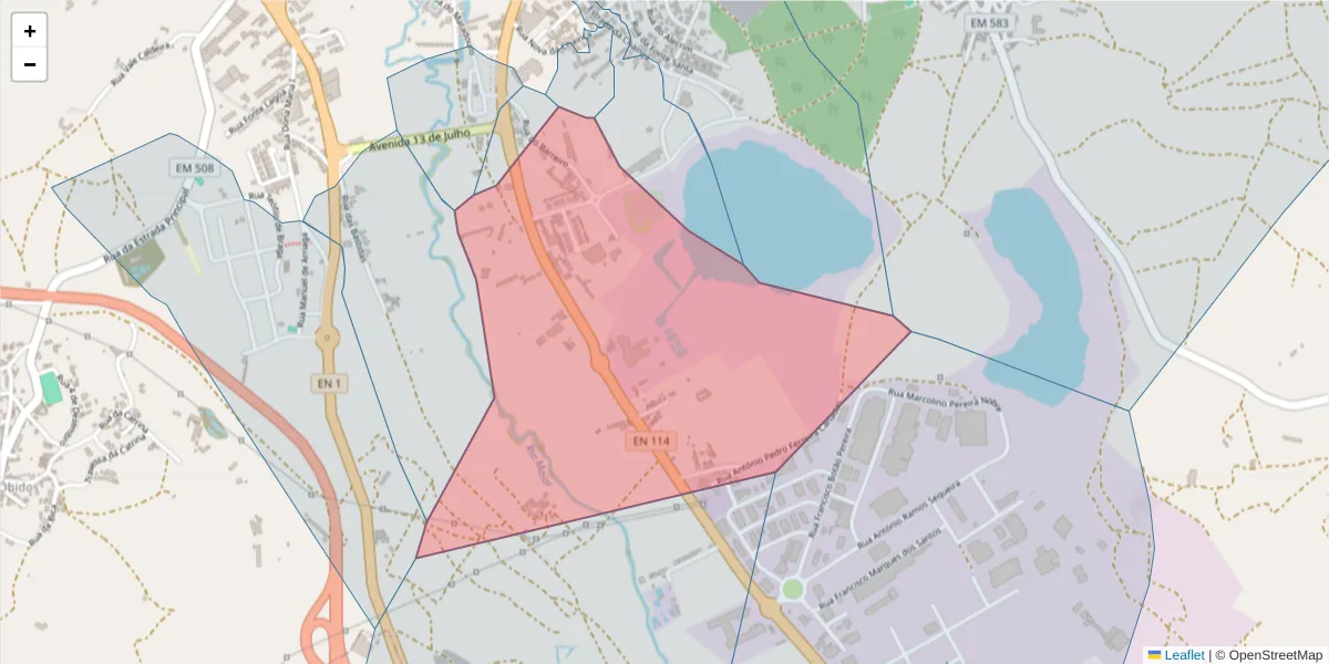 Mapa detalhado do código postal 2040-410 com limites, códigos postais vizinhos e agências dos correios