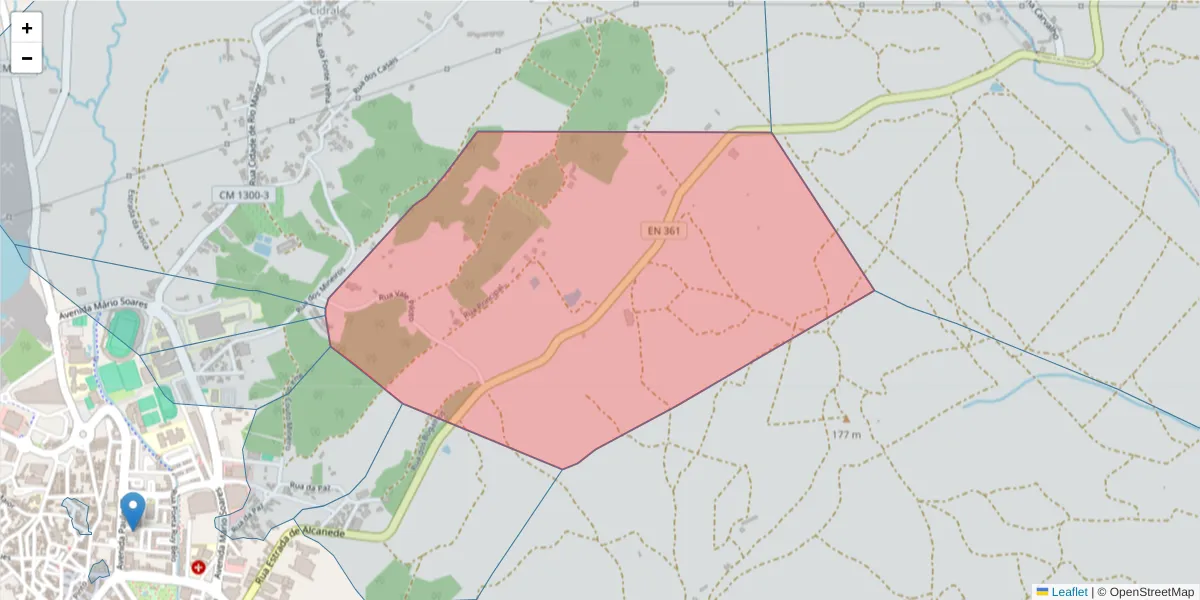 Mapa detalhado do código postal 2040-416 com limites, códigos postais vizinhos e agências dos correios