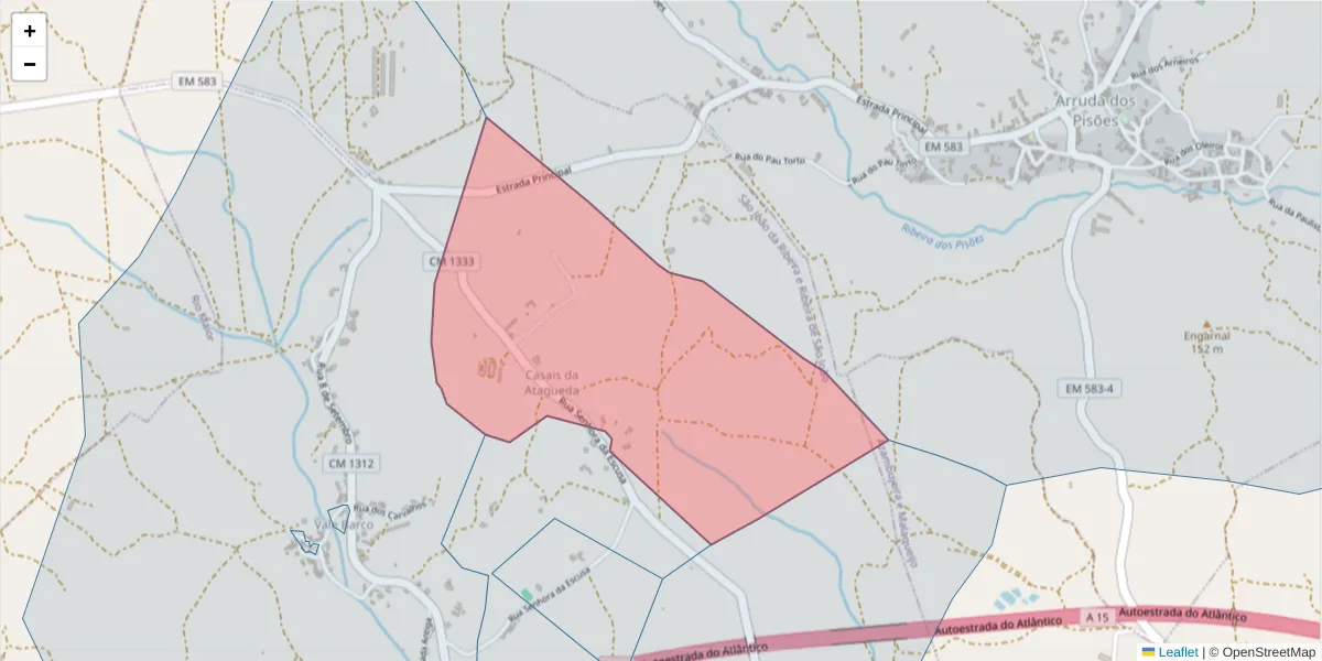 Mapa detalhado do código postal 2040-454 com limites, códigos postais vizinhos e agências dos correios