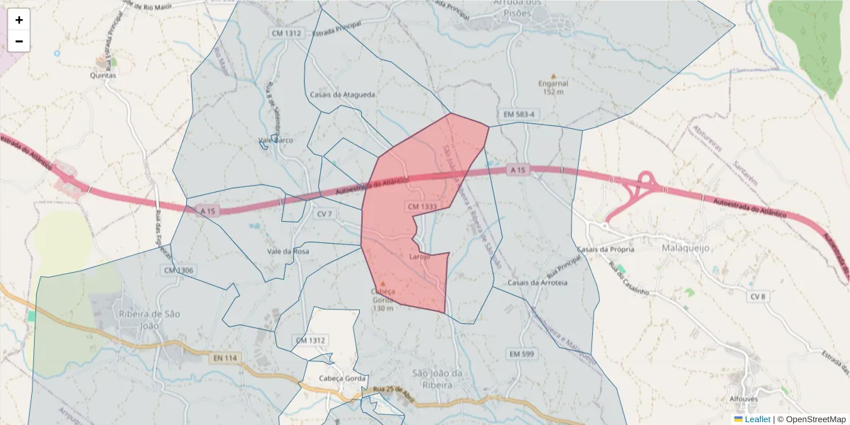 Mapa detalhado do código postal 2040-458 com limites, códigos postais vizinhos e agências dos correios