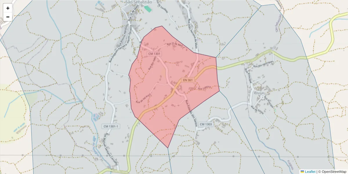 Mapa detalhado do código postal 2040-493 com limites, códigos postais vizinhos e agências dos correios
