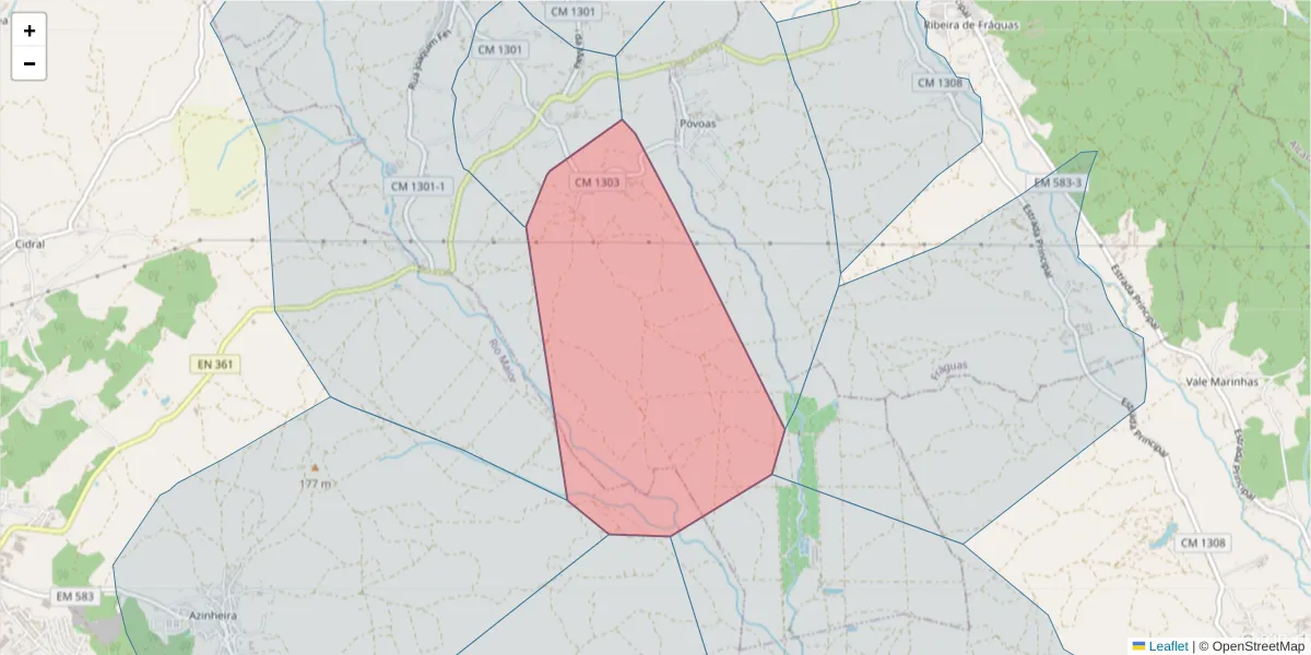 Mapa detalhado do código postal 2040-495 com limites, códigos postais vizinhos e agências dos correios