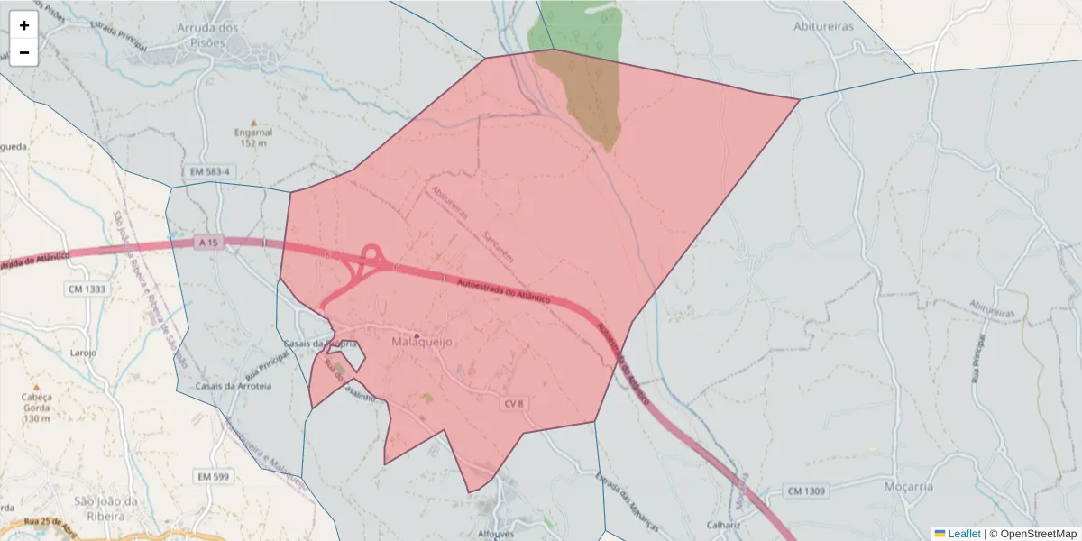 Mapa detalhado do código postal 2040-535 com limites, códigos postais vizinhos e agências dos correios