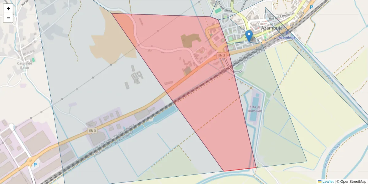 Mapa detalhado do código postal 2050-281 com limites, códigos postais vizinhos e agências dos correios