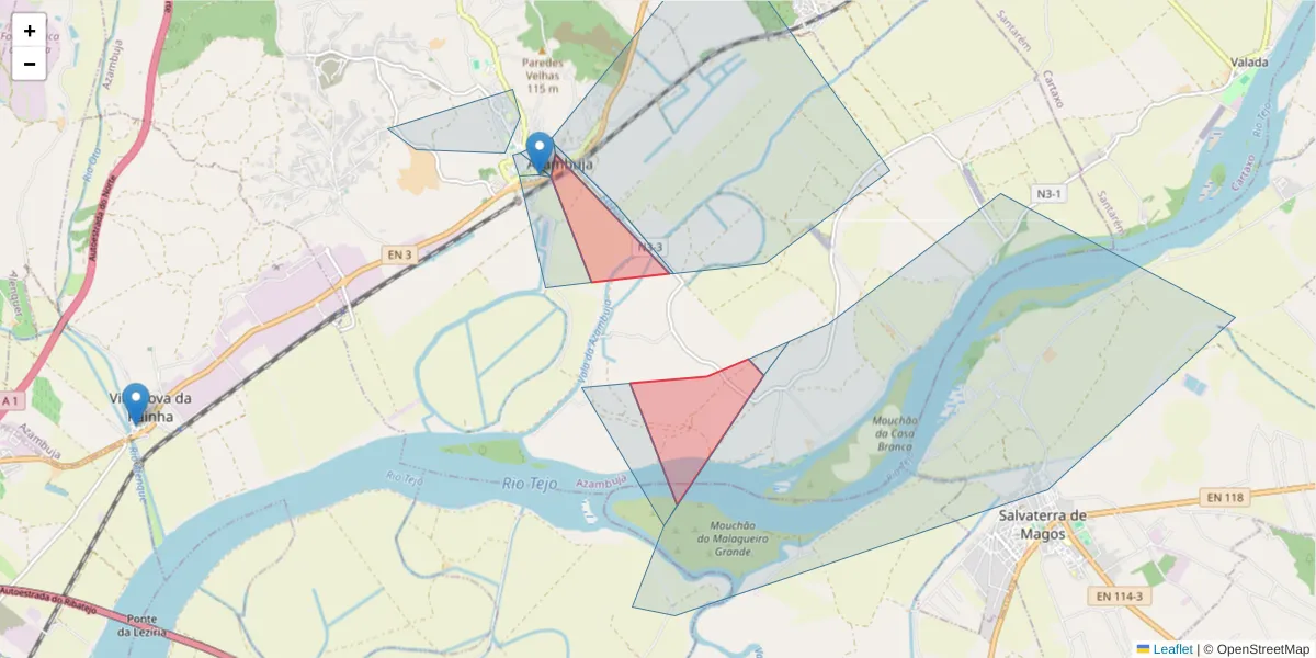 Mapa detalhado do código postal 2050-333 com limites, códigos postais vizinhos e agências dos correios