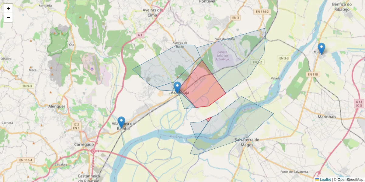 Mapa detalhado do código postal 2050-336 com limites, códigos postais vizinhos e agências dos correios