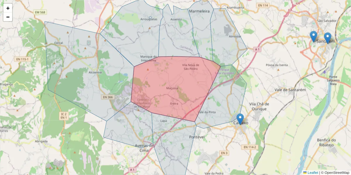 Mapa detalhado do código postal 2065 com limites, códigos postais vizinhos e agências dos correios