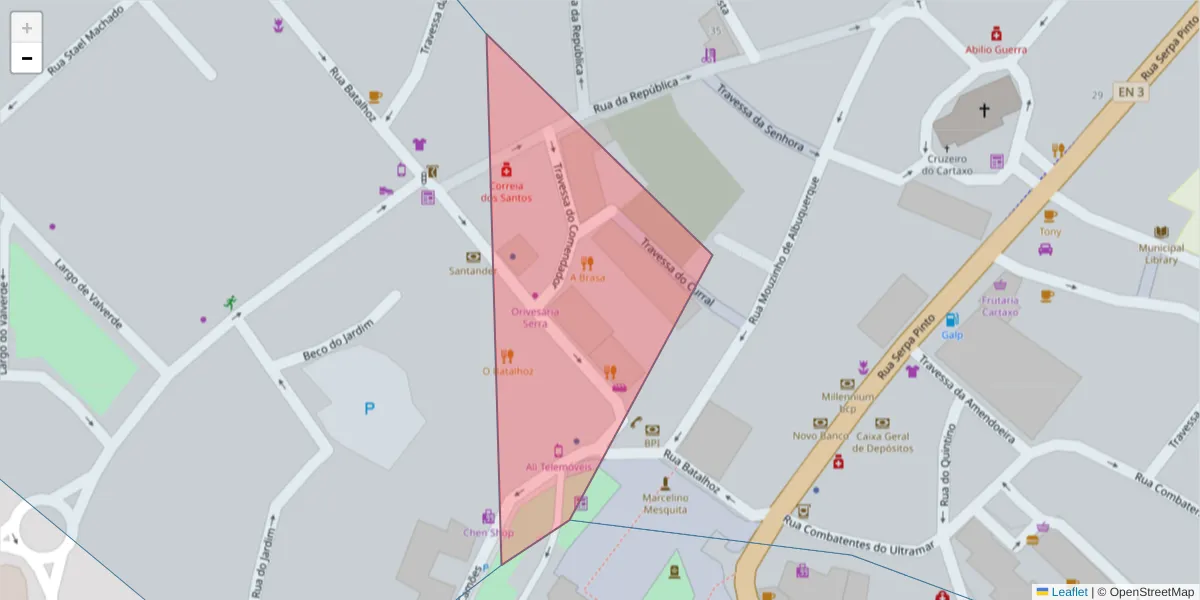 Mapa detalhado do código postal 2070-071 com limites, códigos postais vizinhos e agências dos correios