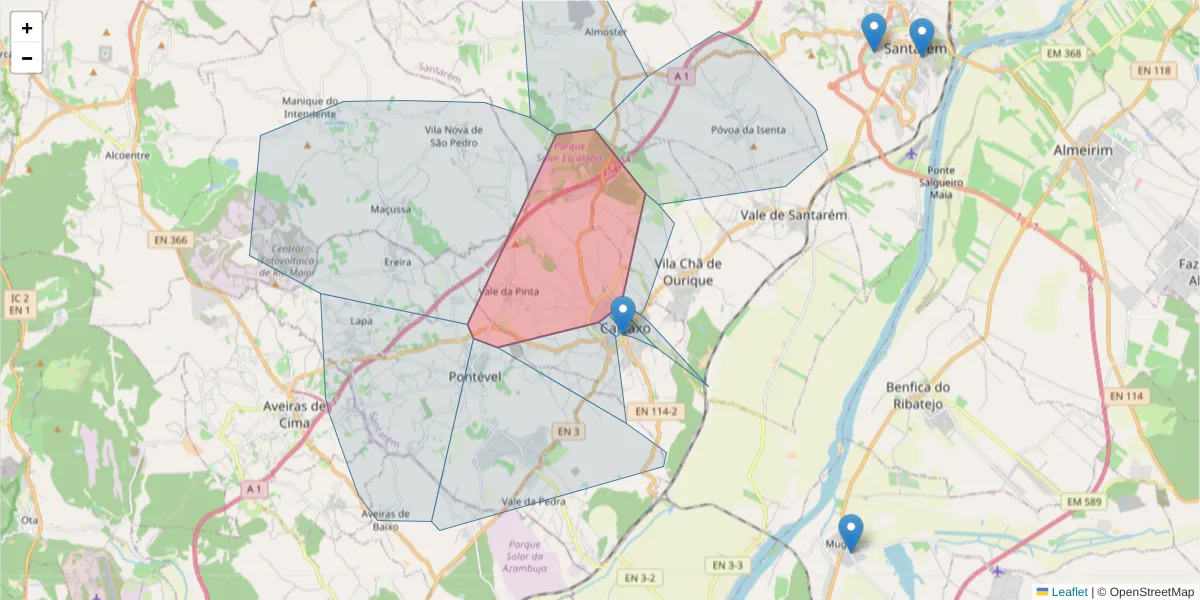 Mapa detalhado do código postal 2070-366 com limites, códigos postais vizinhos e agências dos correios