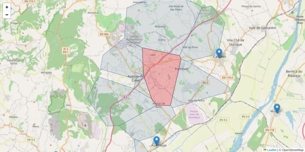 Mapa detalhado do código postal 2070-367 com limites, códigos postais vizinhos e agências dos correios