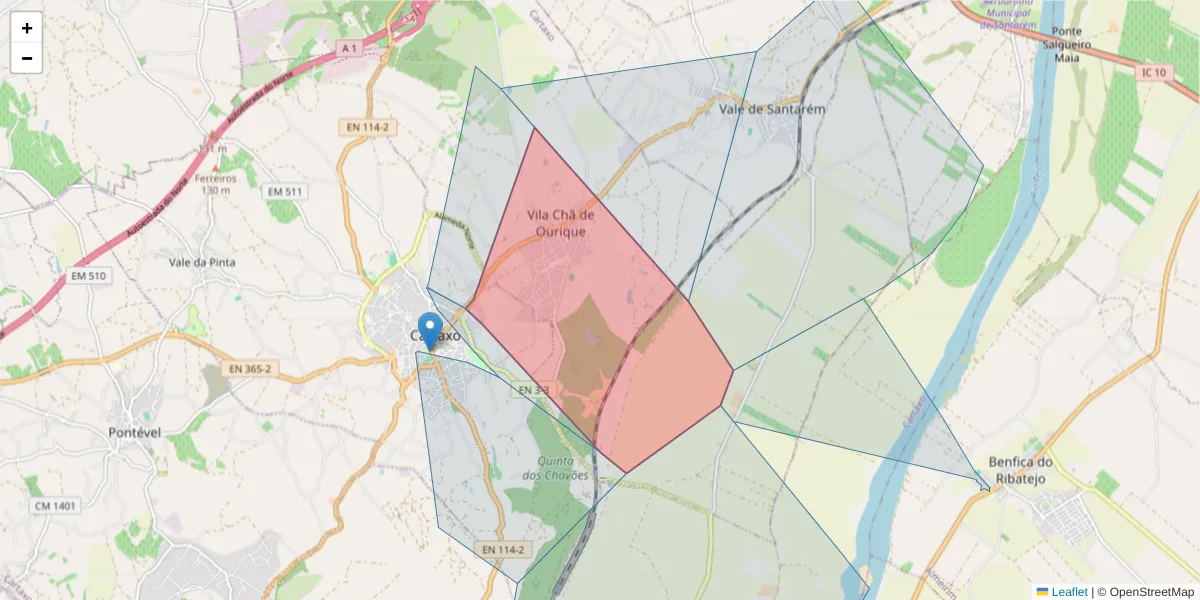 Mapa detalhado do código postal 2070-621 com limites, códigos postais vizinhos e agências dos correios