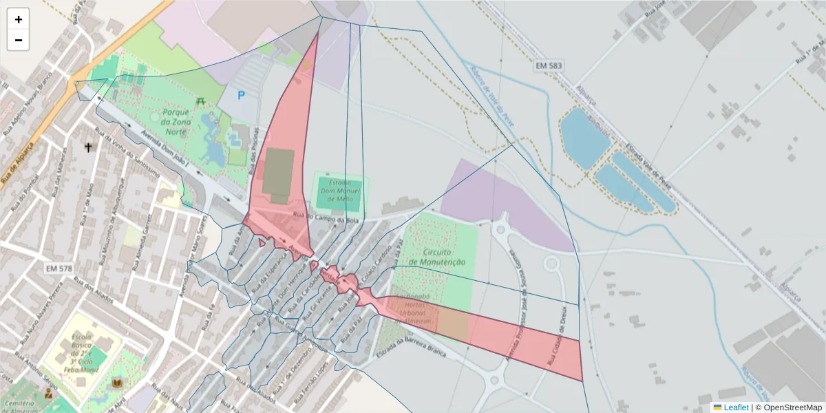Mapa detalhado do código postal 2080-013 com limites, códigos postais vizinhos e agências dos correios