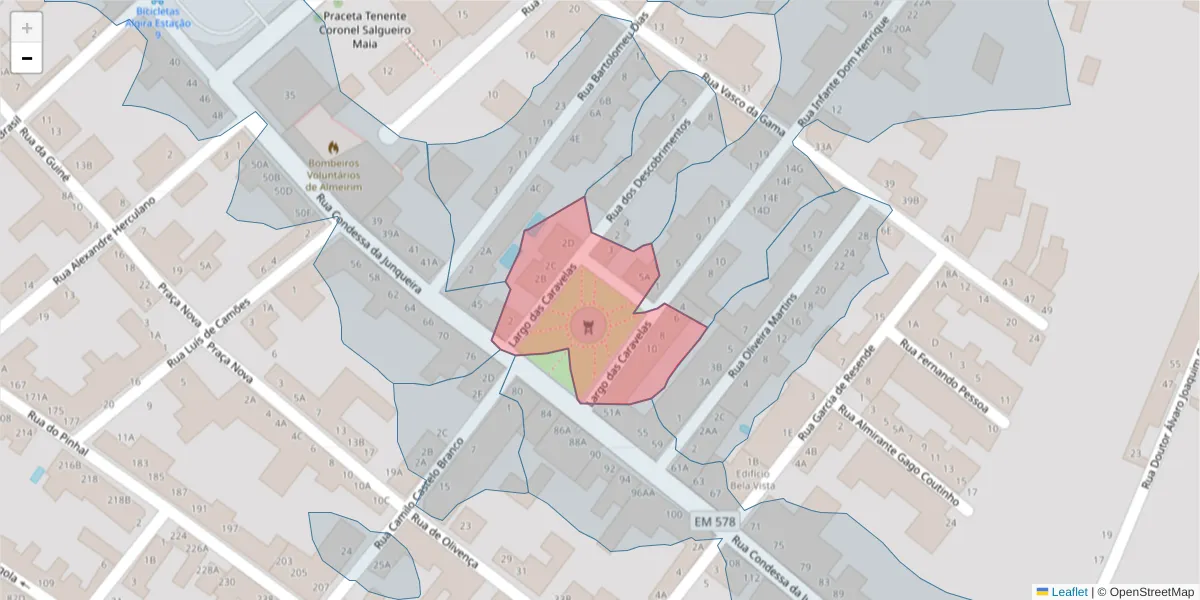 Mapa detalhado do código postal 2080-031 com limites, códigos postais vizinhos e agências dos correios