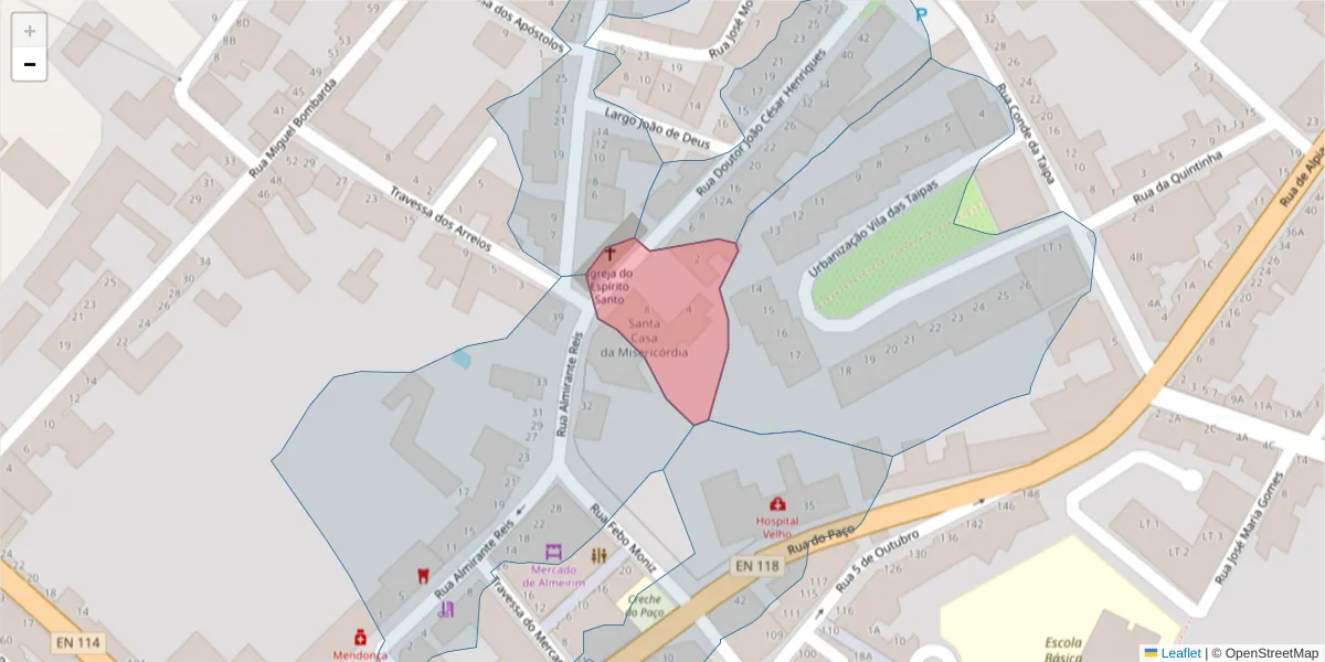 Mapa detalhado do código postal 2080-035 com limites, códigos postais vizinhos e agências dos correios