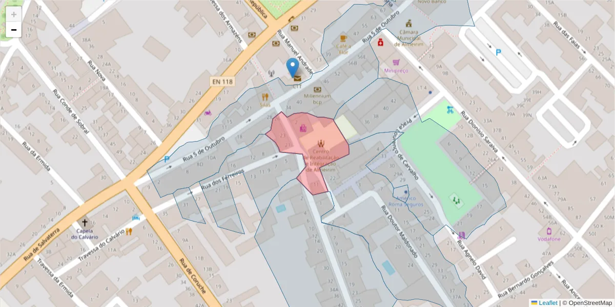 Mapa detalhado do código postal 2080-038 com limites, códigos postais vizinhos e agências dos correios