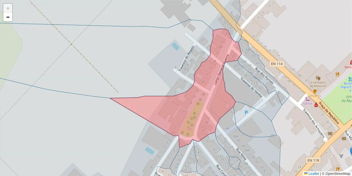 Mapa detalhado do código postal 2080-039 com limites, códigos postais vizinhos e agências dos correios