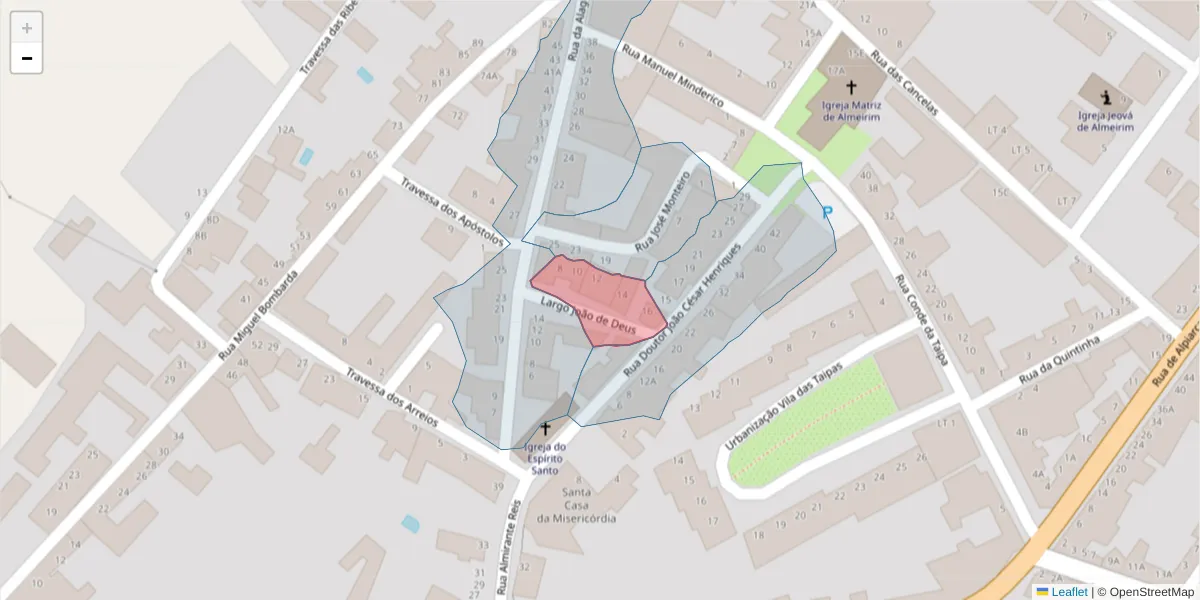Mapa detalhado do código postal 2080-040 com limites, códigos postais vizinhos e agências dos correios