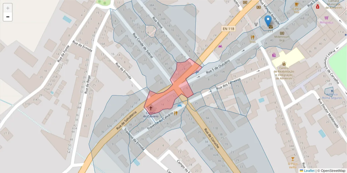 Mapa detalhado do código postal 2080-041 com limites, códigos postais vizinhos e agências dos correios