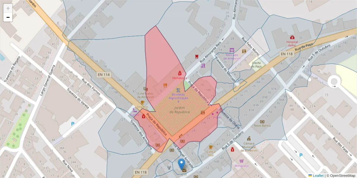 Mapa detalhado do código postal 2080-044 com limites, códigos postais vizinhos e agências dos correios
