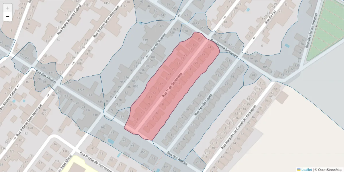 Mapa detalhado do código postal 2080-050 com limites, códigos postais vizinhos e agências dos correios