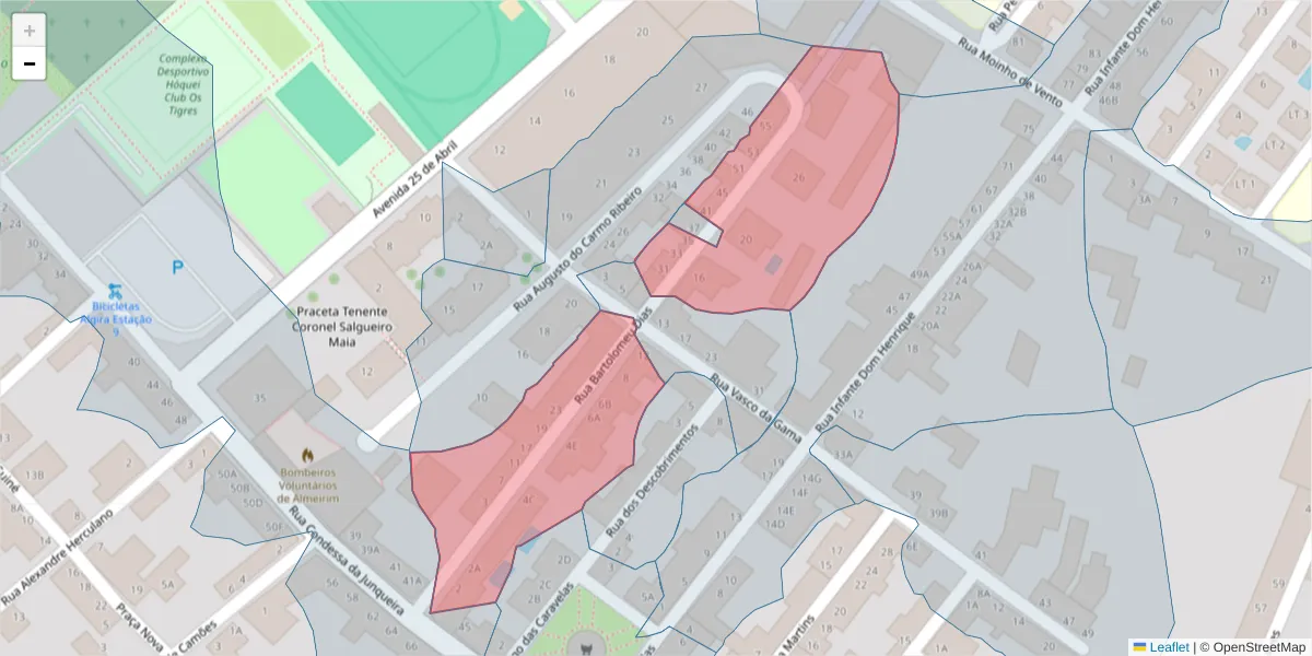 Mapa detalhado do código postal 2080-064 com limites, códigos postais vizinhos e agências dos correios