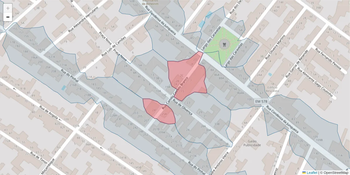 Mapa detalhado do código postal 2080-066 com limites, códigos postais vizinhos e agências dos correios