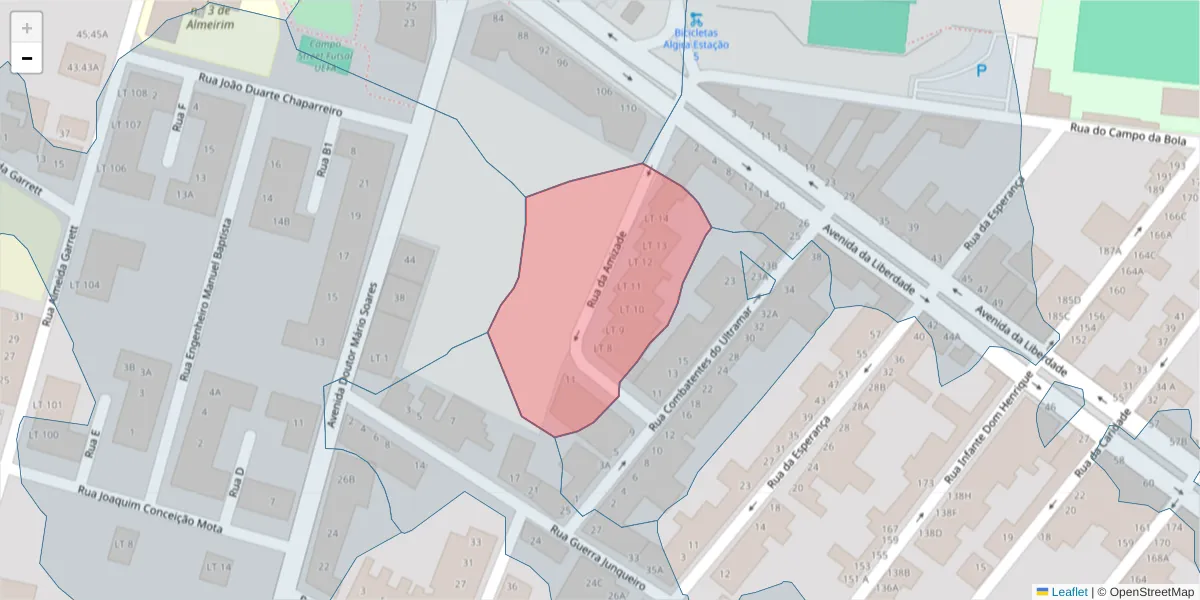 Mapa detalhado do código postal 2080-071 com limites, códigos postais vizinhos e agências dos correios