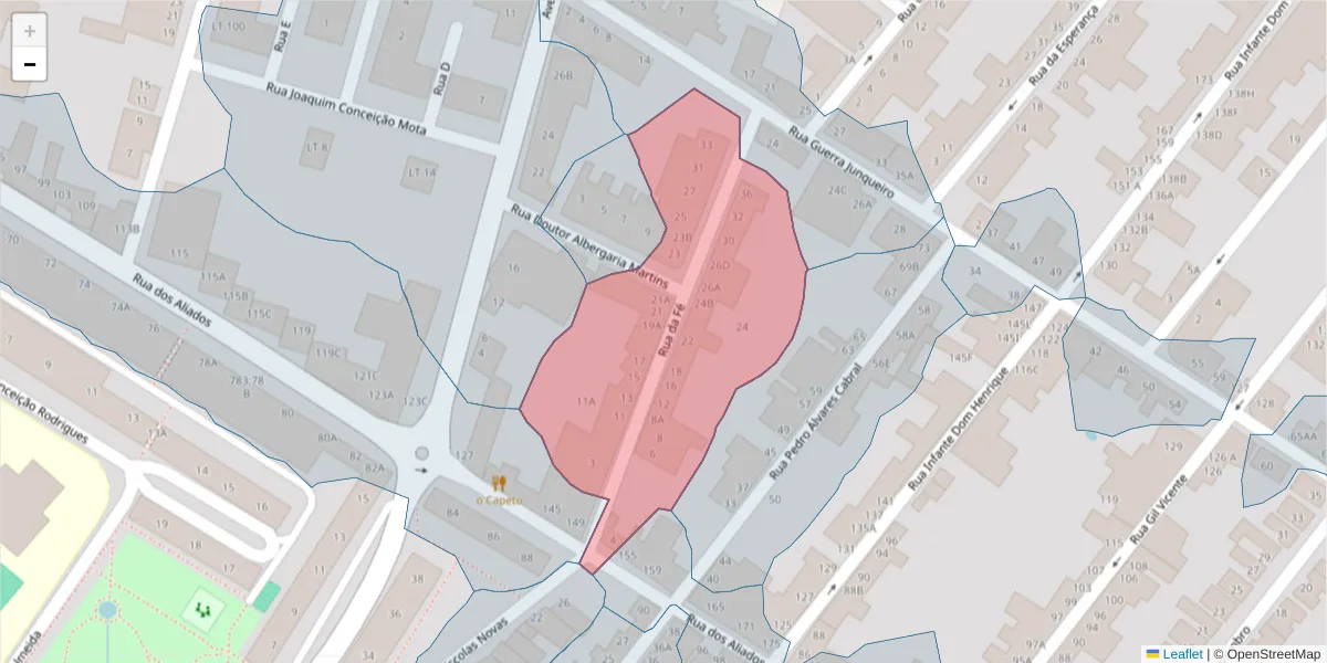 Mapa detalhado do código postal 2080-075 com limites, códigos postais vizinhos e agências dos correios