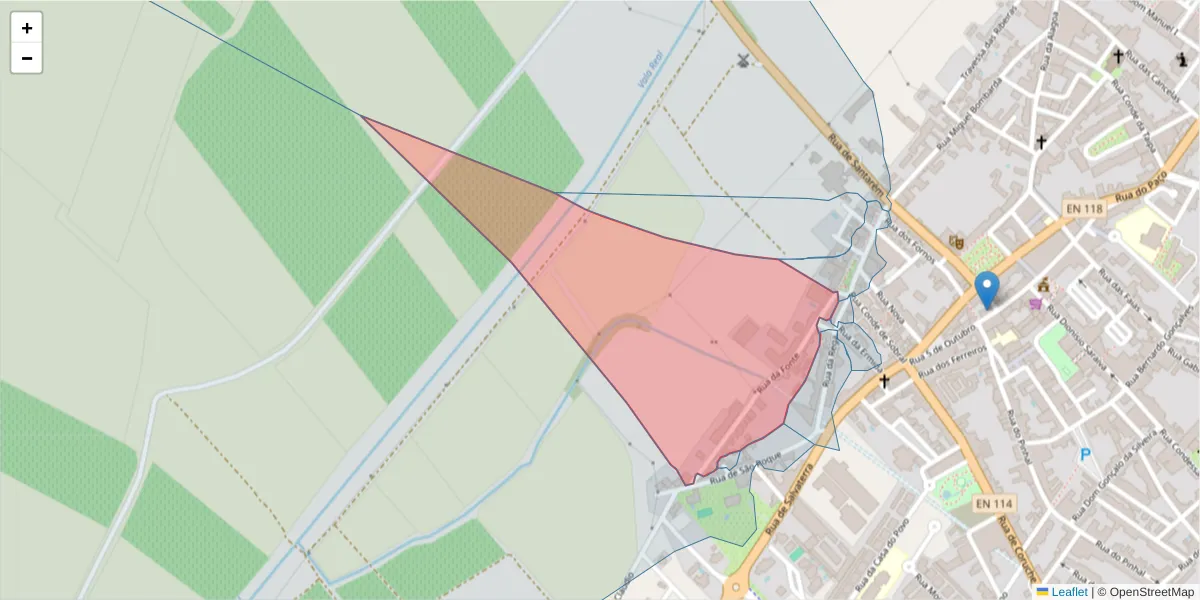 Mapa detalhado do código postal 2080-076 com limites, códigos postais vizinhos e agências dos correios