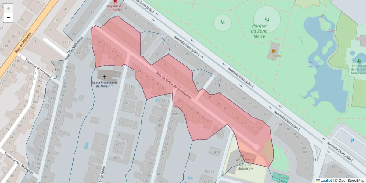 Mapa detalhado do código postal 2080-083 com limites, códigos postais vizinhos e agências dos correios