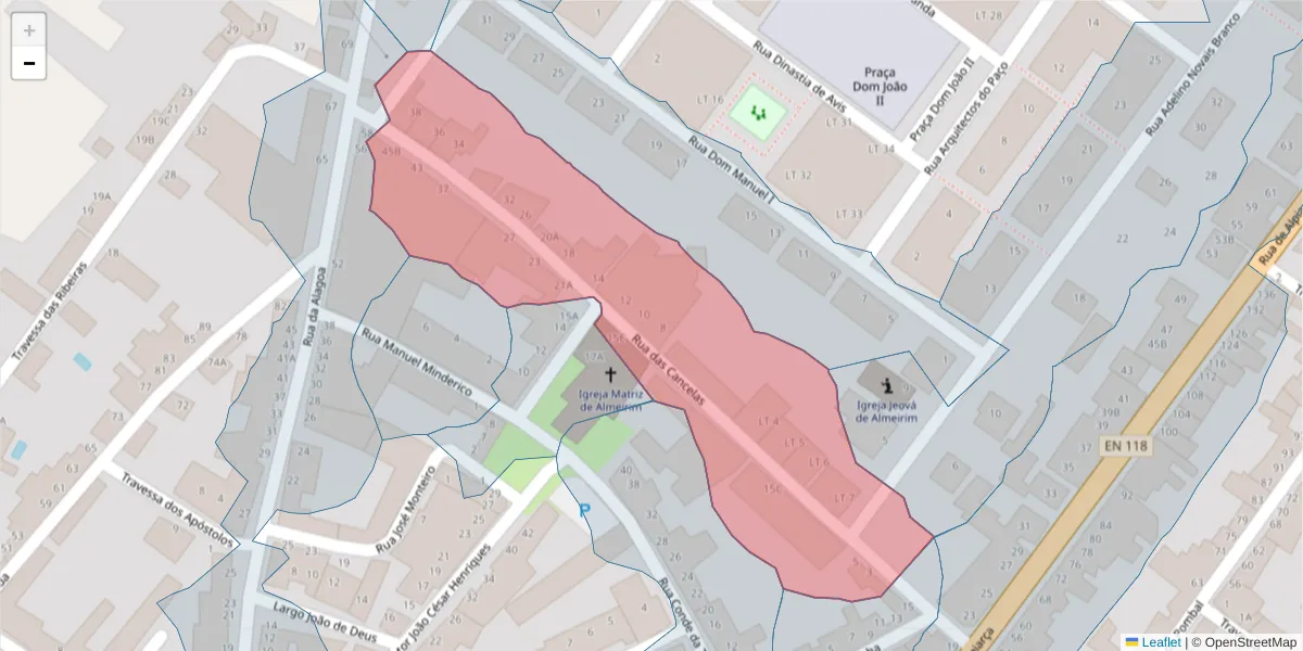 Mapa detalhado do código postal 2080-084 com limites, códigos postais vizinhos e agências dos correios