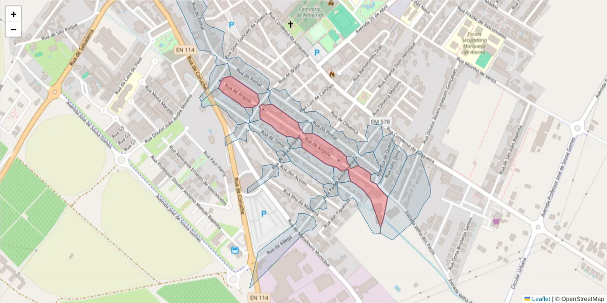 Mapa detalhado do código postal 2080-092 com limites, códigos postais vizinhos e agências dos correios