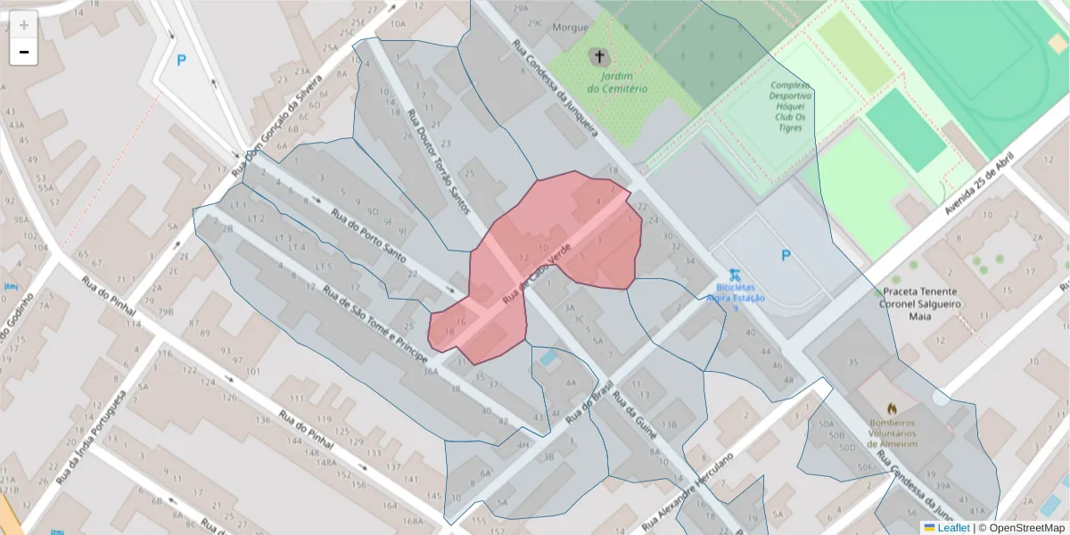 Mapa detalhado do código postal 2080-093 com limites, códigos postais vizinhos e agências dos correios