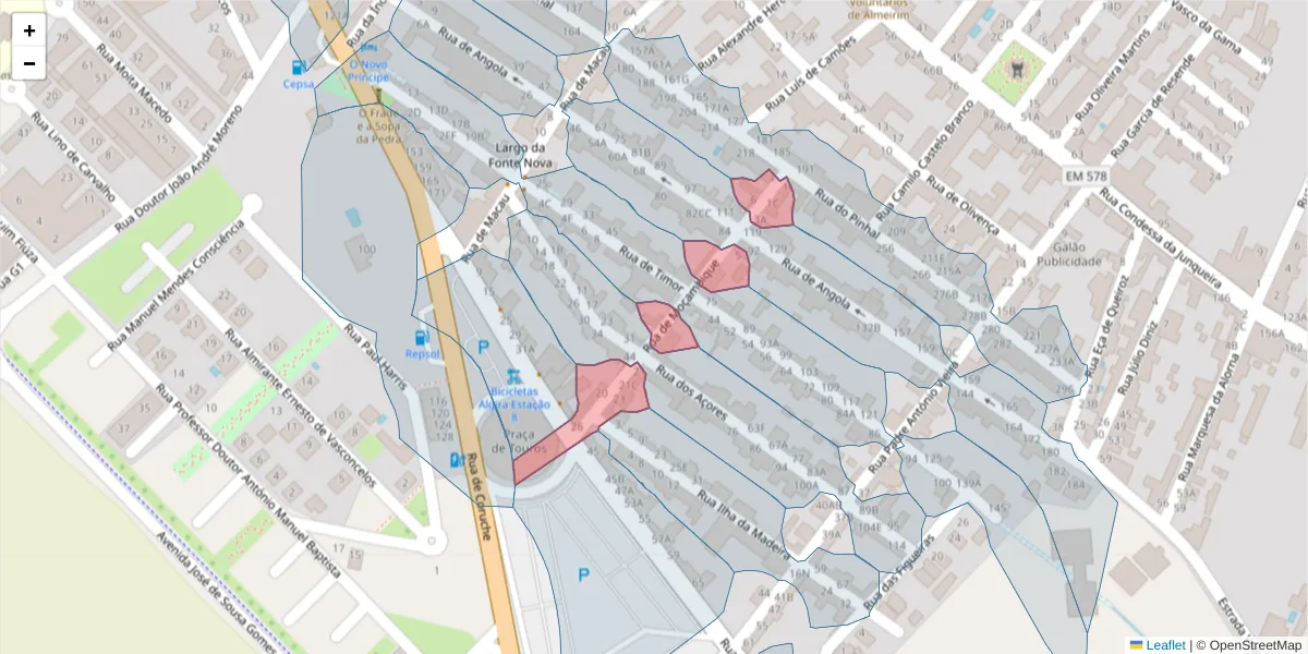 Mapa detalhado do código postal 2080-096 com limites, códigos postais vizinhos e agências dos correios