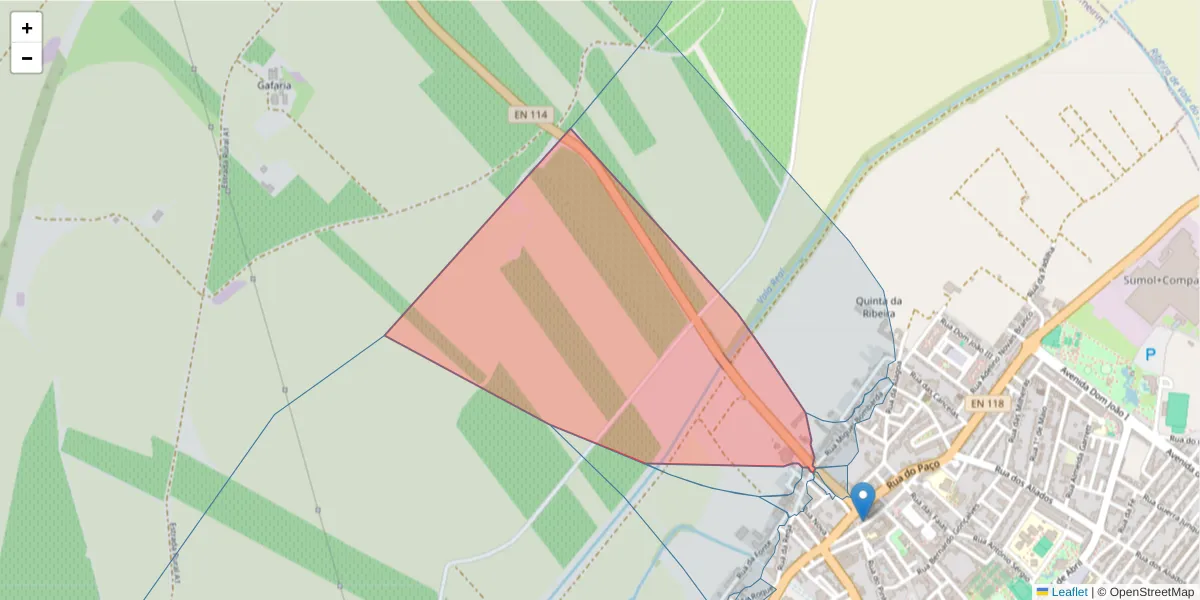 Mapa detalhado do código postal 2080-099 com limites, códigos postais vizinhos e agências dos correios