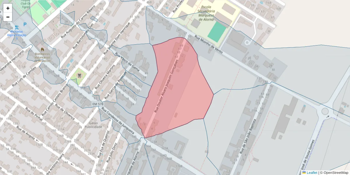 Mapa detalhado do código postal 2080-122 com limites, códigos postais vizinhos e agências dos correios