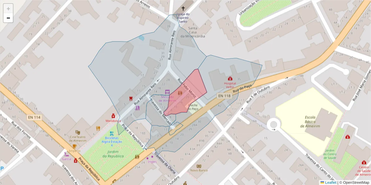 Mapa detalhado do código postal 2080-130 com limites, códigos postais vizinhos e agências dos correios