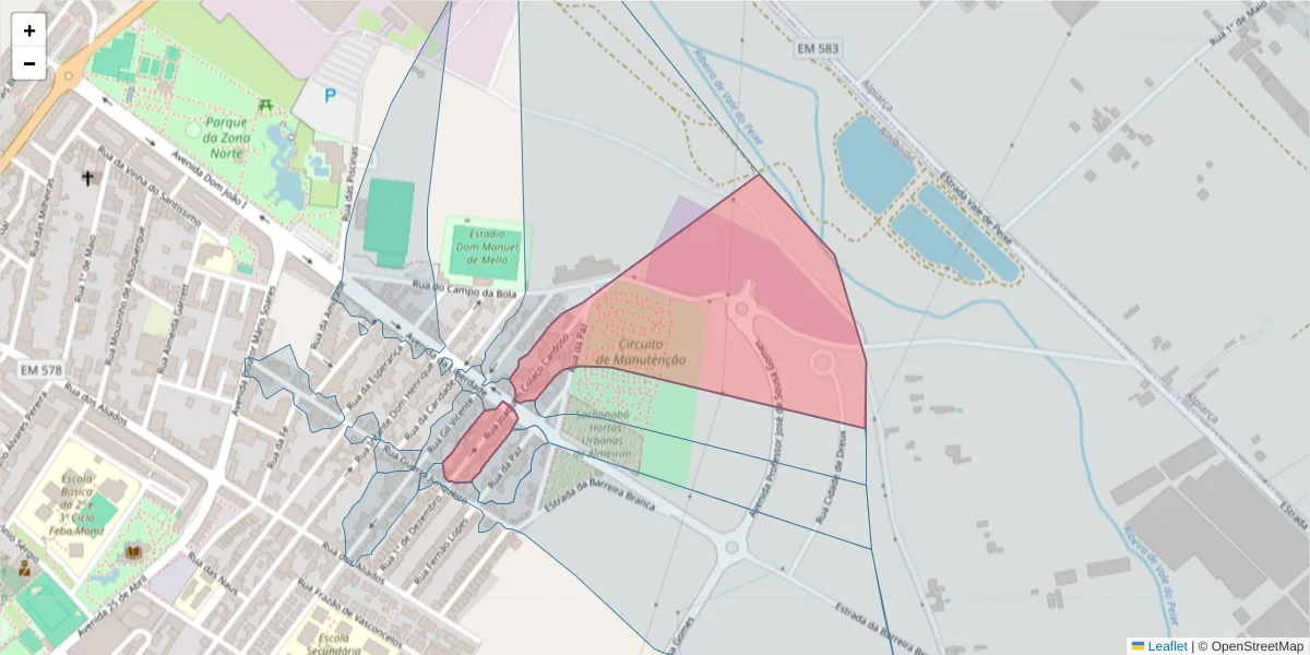 Mapa detalhado do código postal 2080-147 com limites, códigos postais vizinhos e agências dos correios