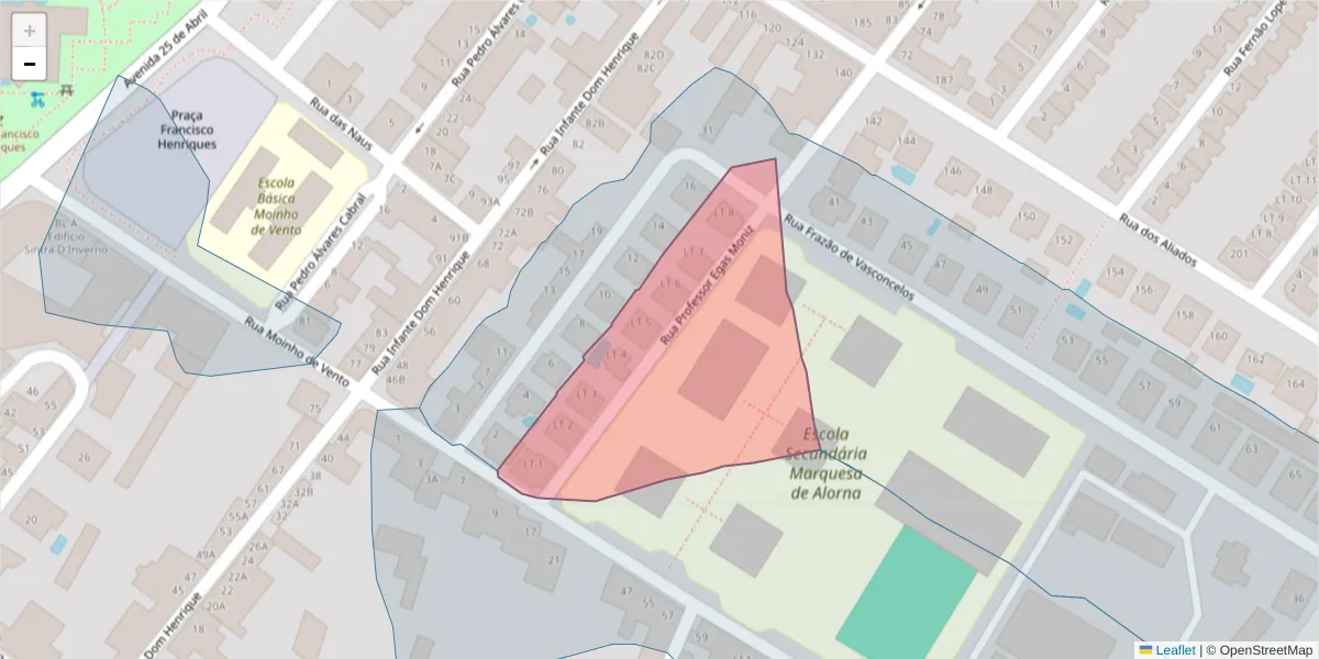 Mapa detalhado do código postal 2080-164 com limites, códigos postais vizinhos e agências dos correios