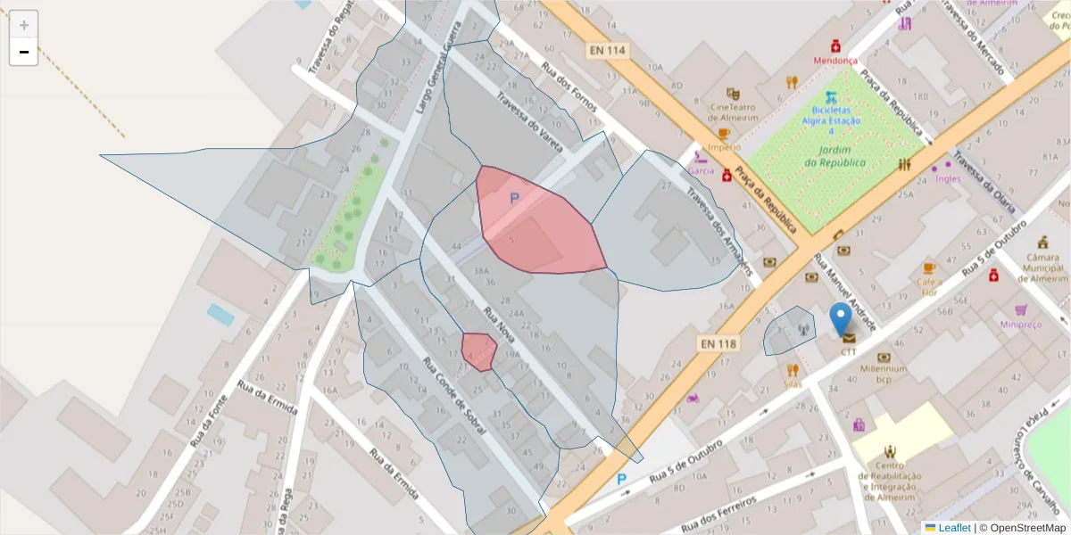 Mapa detalhado do código postal 2080-170 com limites, códigos postais vizinhos e agências dos correios