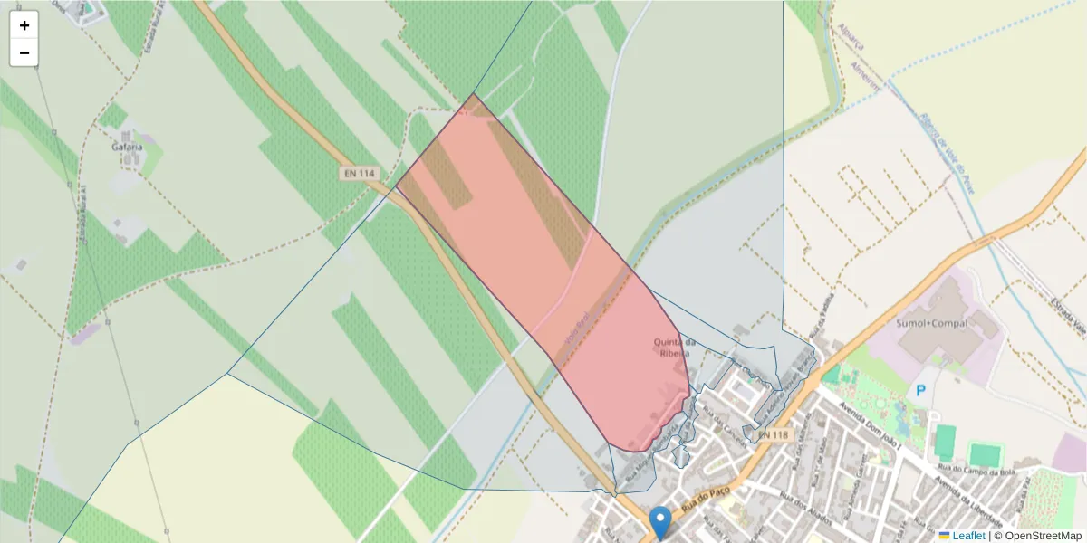Mapa detalhado do código postal 2080-172 com limites, códigos postais vizinhos e agências dos correios