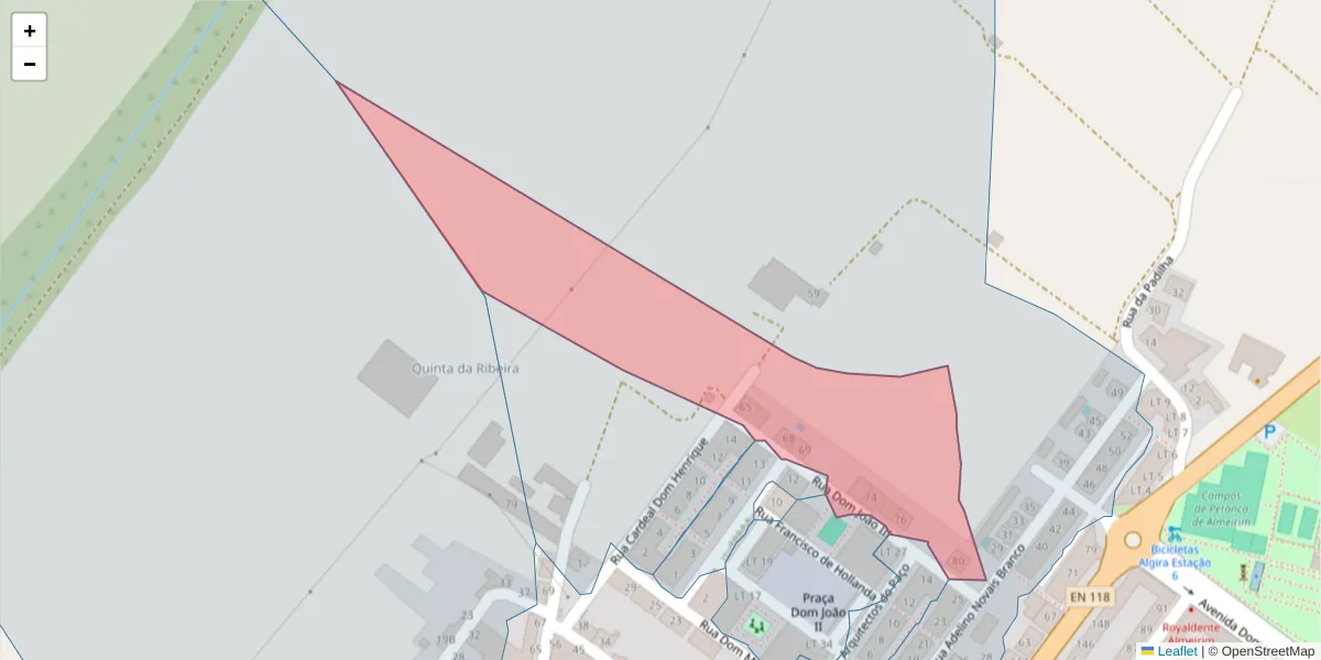 Mapa detalhado do código postal 2080-188 com limites, códigos postais vizinhos e agências dos correios