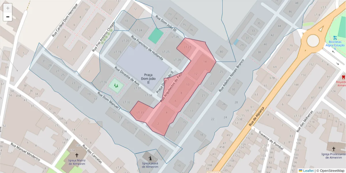 Mapa detalhado do código postal 2080-193 com limites, códigos postais vizinhos e agências dos correios