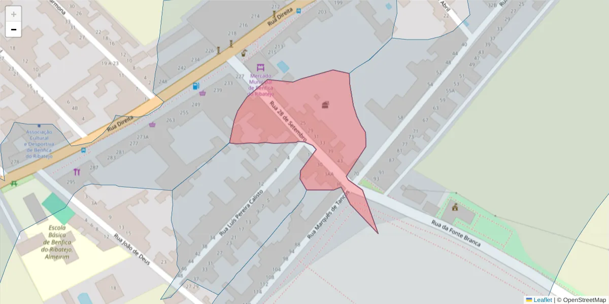 Mapa detalhado do código postal 2080-323 com limites, códigos postais vizinhos e agências dos correios