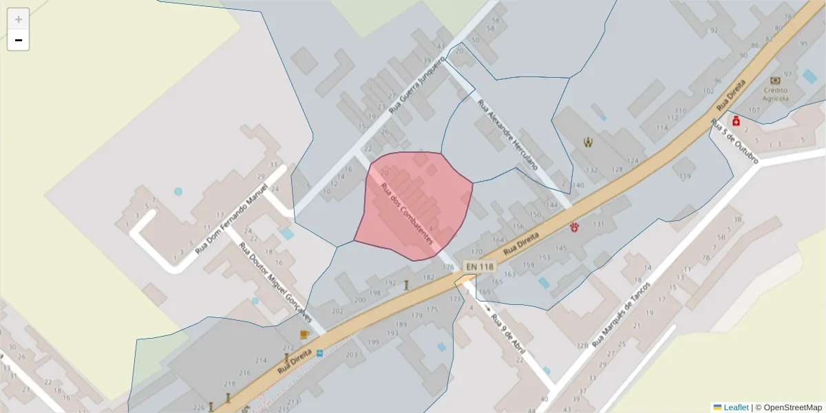 Mapa detalhado do código postal 2080-332 com limites, códigos postais vizinhos e agências dos correios
