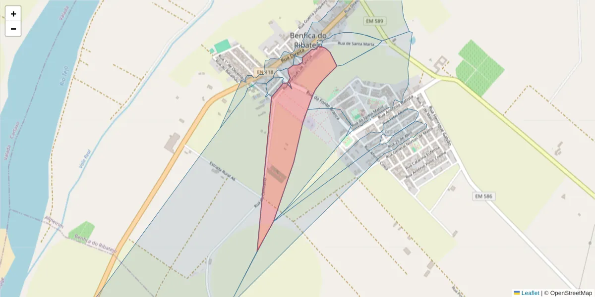 Mapa detalhado do código postal 2080-341 com limites, códigos postais vizinhos e agências dos correios