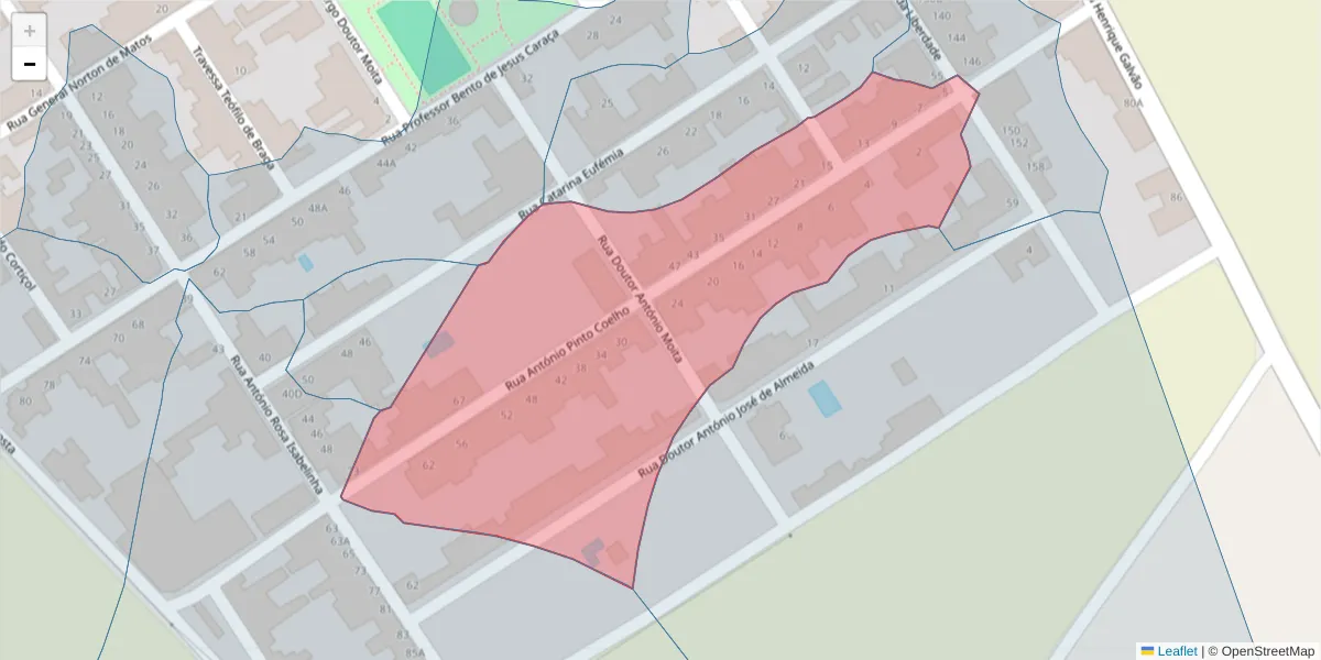 Mapa detalhado do código postal 2080-384 com limites, códigos postais vizinhos e agências dos correios