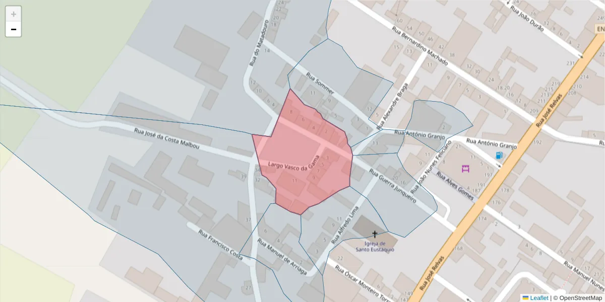 Mapa detalhado do código postal 2090-037 com limites, códigos postais vizinhos e agências dos correios