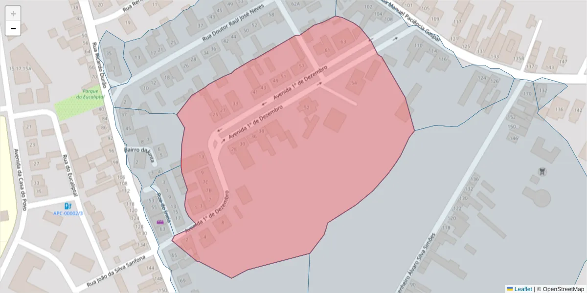 Mapa detalhado do código postal 2090-039 com limites, códigos postais vizinhos e agências dos correios