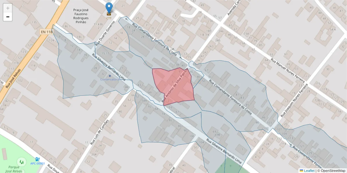 Mapa detalhado do código postal 2090-050 com limites, códigos postais vizinhos e agências dos correios